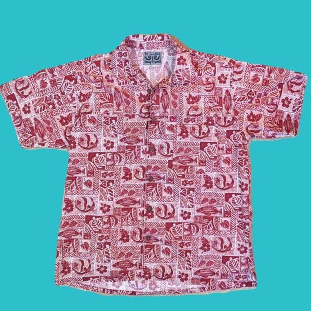 Tamoko Vintage Red Hawaiian Shirt Size L Preowned